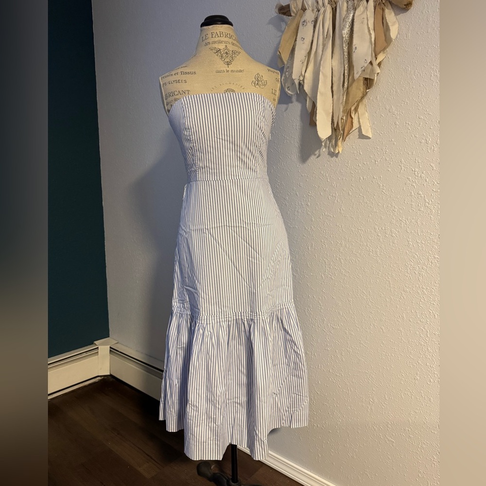 Banana Republic Blue & White Stripe Strapless Midi Dress | Size 2